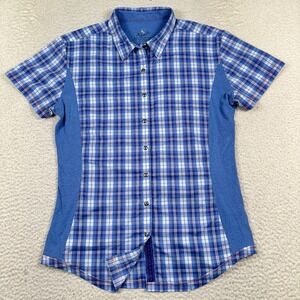 KUHL Shirt Women's Large Blue Plaid Button‎ Up Short Sleeve Western Outdoors